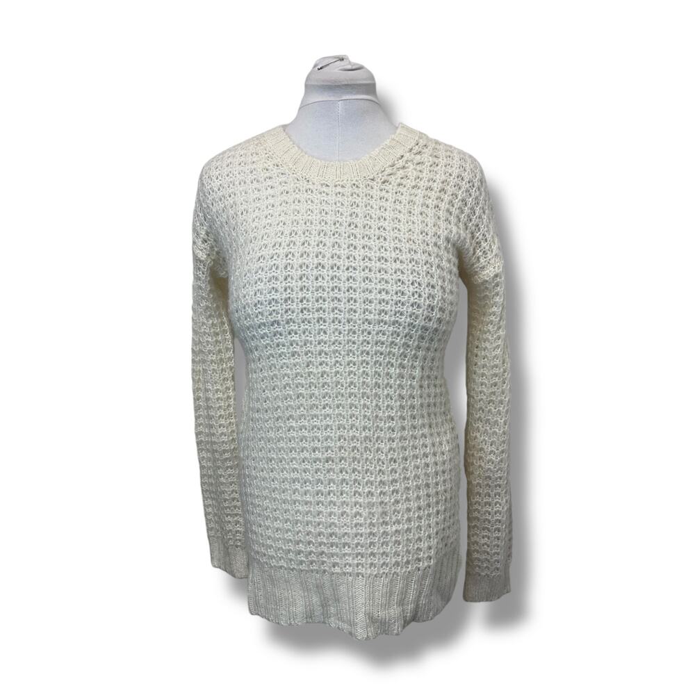 Rue21 Women’s Long Sleeve Crewneck Waffle-Knit Sweater, Cream, size S